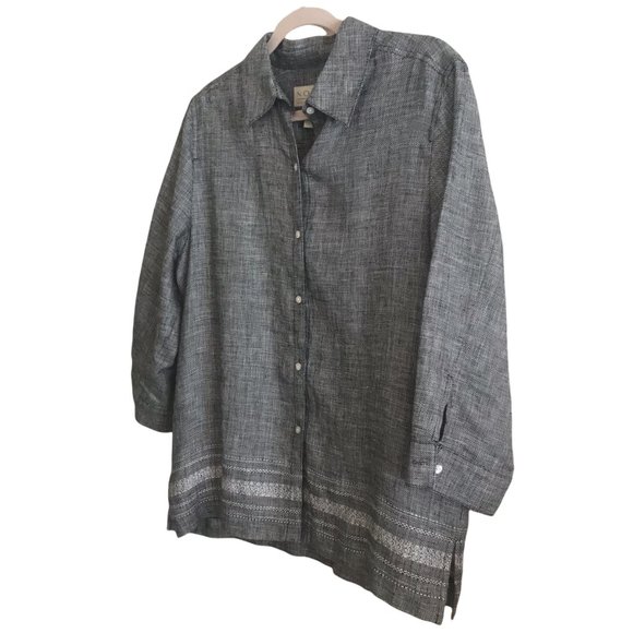 Norton McNaughton 100% Linen Black White Textured Blouse - Picture 2 of 6